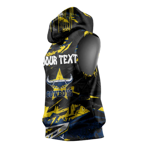Personalized North Queensland Cowboys Sleeveless Hoodie Graffiti Grunge Abstract Urban Street Style Design