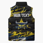 Personalized North Queensland Cowboys Sleeveless Puffer Jacket Graffiti Grunge Abstract Urban Street Style Design