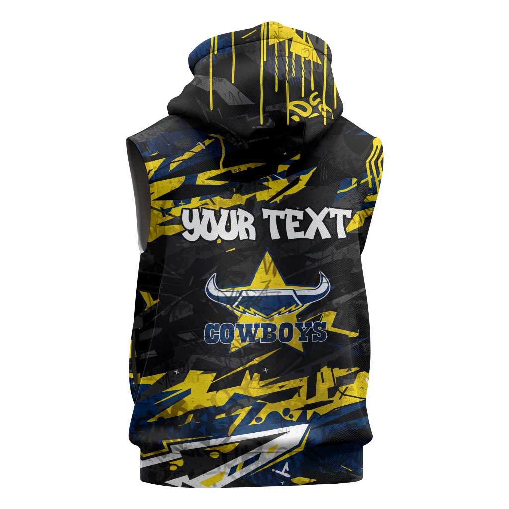 Personalized North Queensland Cowboys Sleeveless Zip Hoodie Graffiti Grunge Abstract Urban Street Style Design