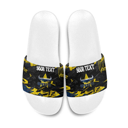 Personalized North Queensland Cowboys Slide Sandals Graffiti Grunge Abstract Urban Street Style Design