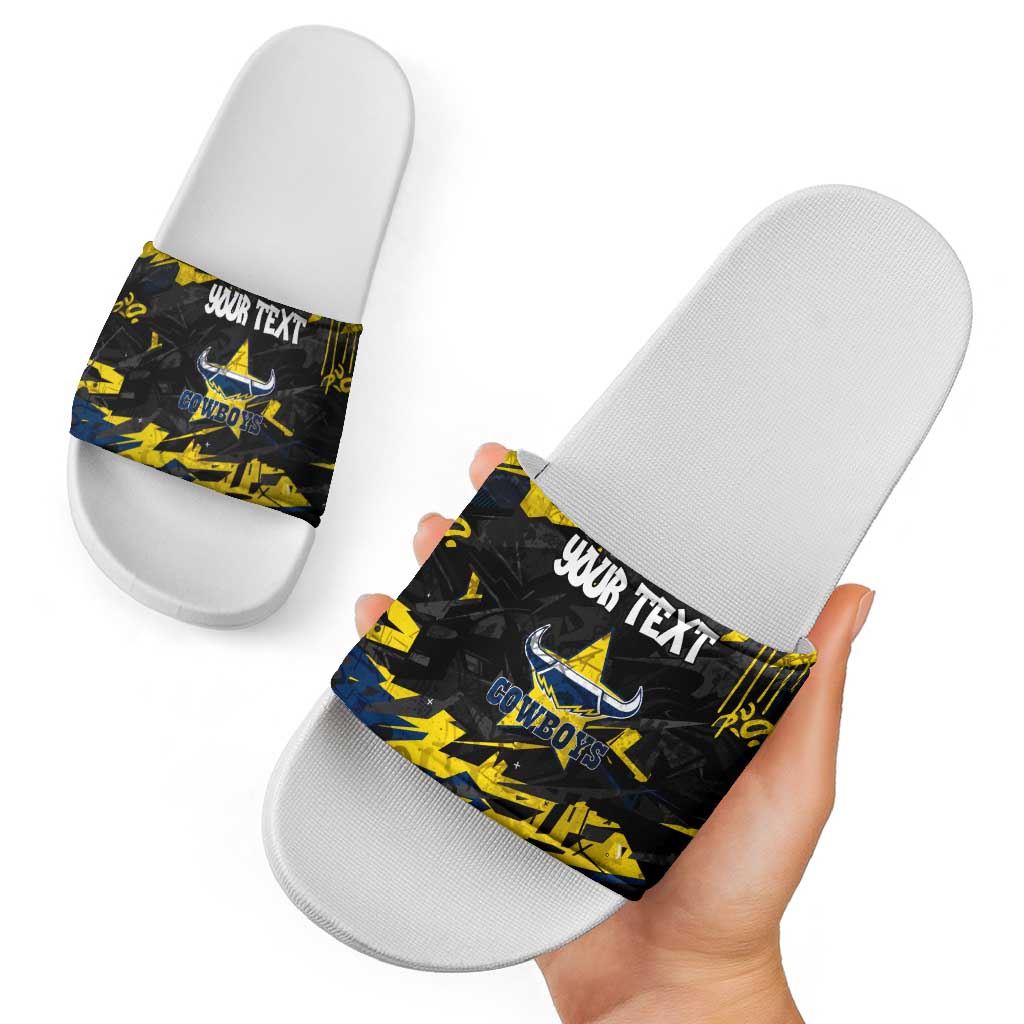Personalized North Queensland Cowboys Slide Sandals Graffiti Grunge Abstract Urban Street Style Design