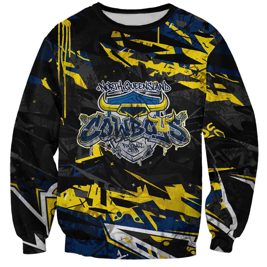 Personalized North Queensland Cowboys Sweatshirt Graffiti Grunge Abstract Urban Street Style Design