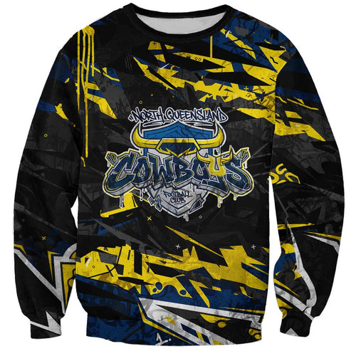 Personalized North Queensland Cowboys Sweatshirt Graffiti Grunge Abstract Urban Street Style Design