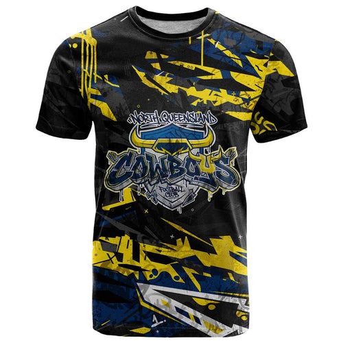 Personalized North Queensland Cowboys T Shirt Graffiti Grunge Abstract Urban Street Style Design