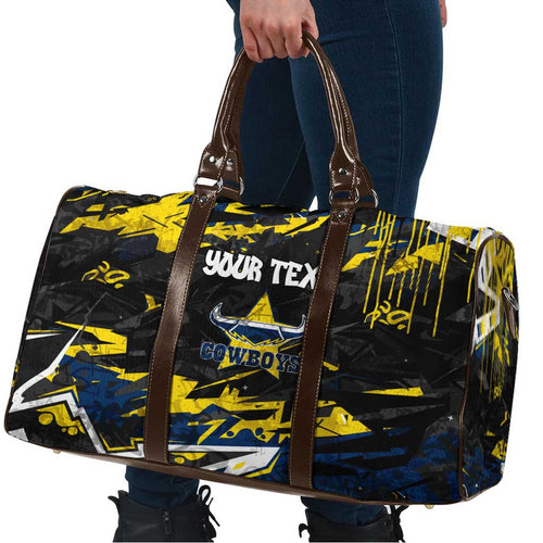 Personalized North Queensland Cowboys Travel Bag Graffiti Grunge Abstract Urban Street Style Design