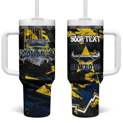Personalized North Queensland Cowboys Tumbler With Handle Graffiti Grunge Abstract Urban Street Style Design