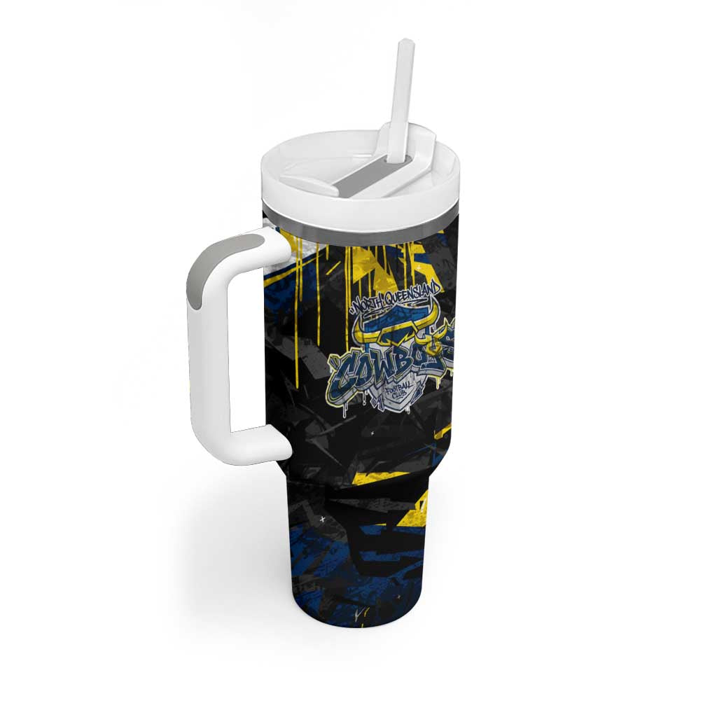 Personalized North Queensland Cowboys Tumbler With Handle Graffiti Grunge Abstract Urban Street Style Design