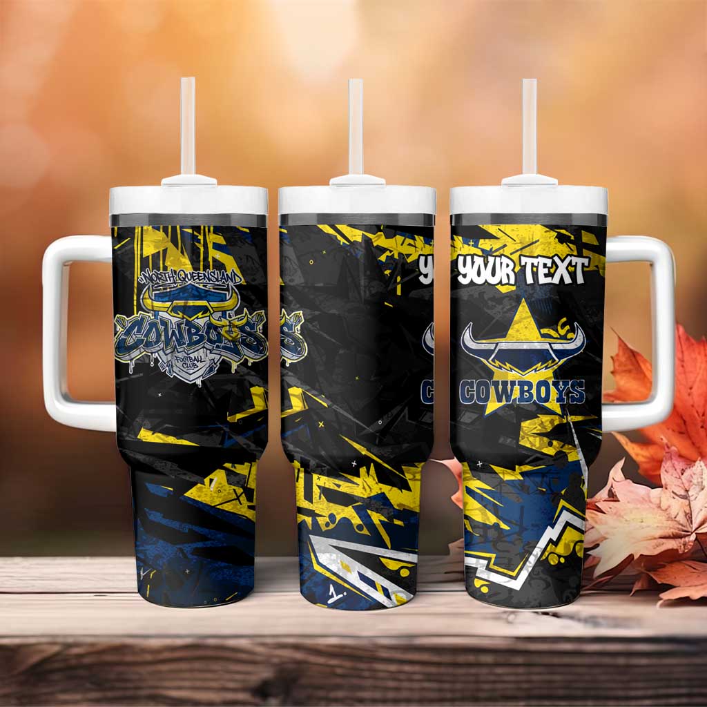 Personalized North Queensland Cowboys Tumbler With Handle Graffiti Grunge Abstract Urban Street Style Design