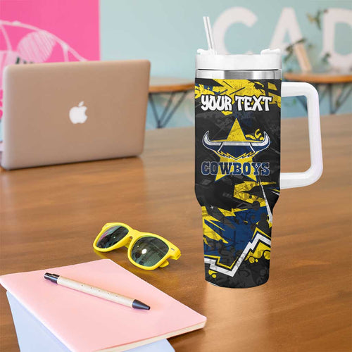 Personalized North Queensland Cowboys Tumbler With Handle Graffiti Grunge Abstract Urban Street Style Design