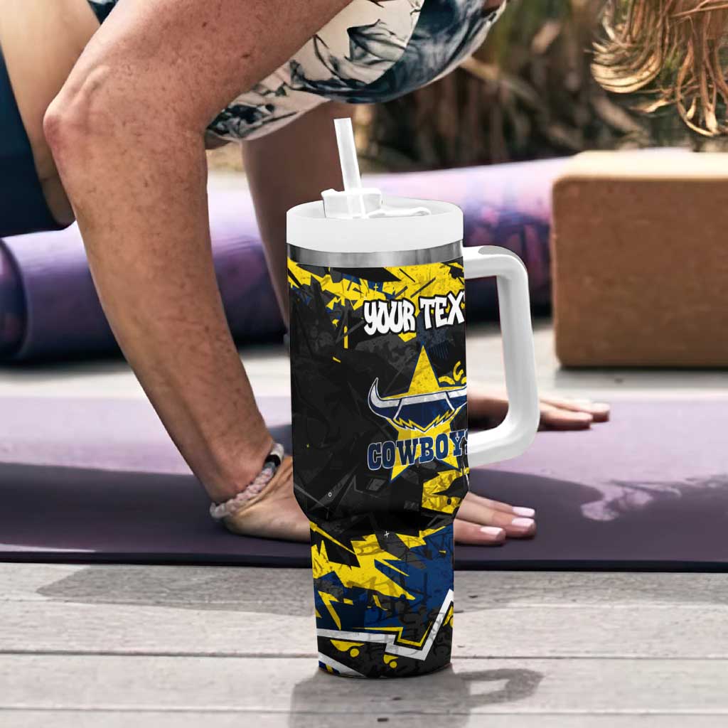 Personalized North Queensland Cowboys Tumbler With Handle Graffiti Grunge Abstract Urban Street Style Design