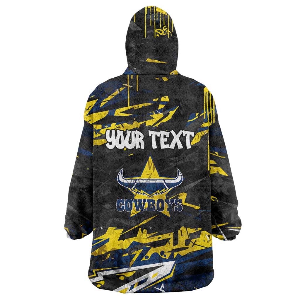 Personalized North Queensland Cowboys Wearable Blanket Hoodie Graffiti Grunge Abstract Urban Street Style Design