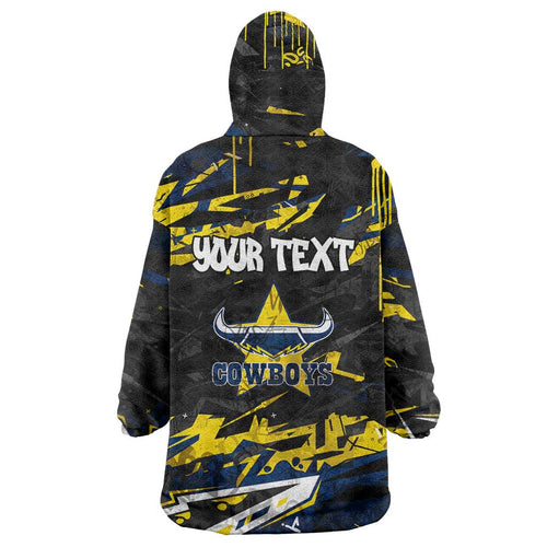 Personalized North Queensland Cowboys Wearable Blanket Hoodie Graffiti Grunge Abstract Urban Street Style Design