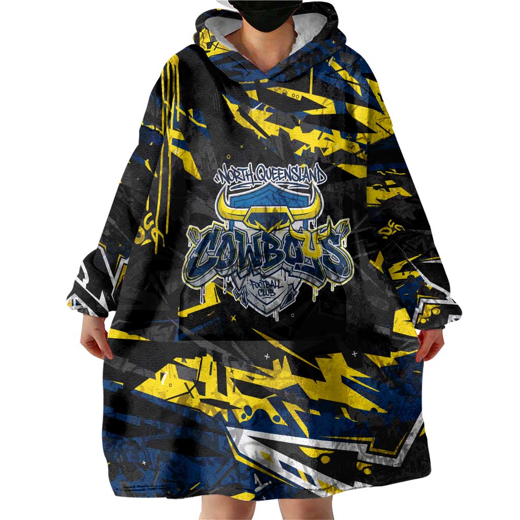 Personalized North Queensland Cowboys Wearable Blanket Hoodie Graffiti Grunge Abstract Urban Street Style Design