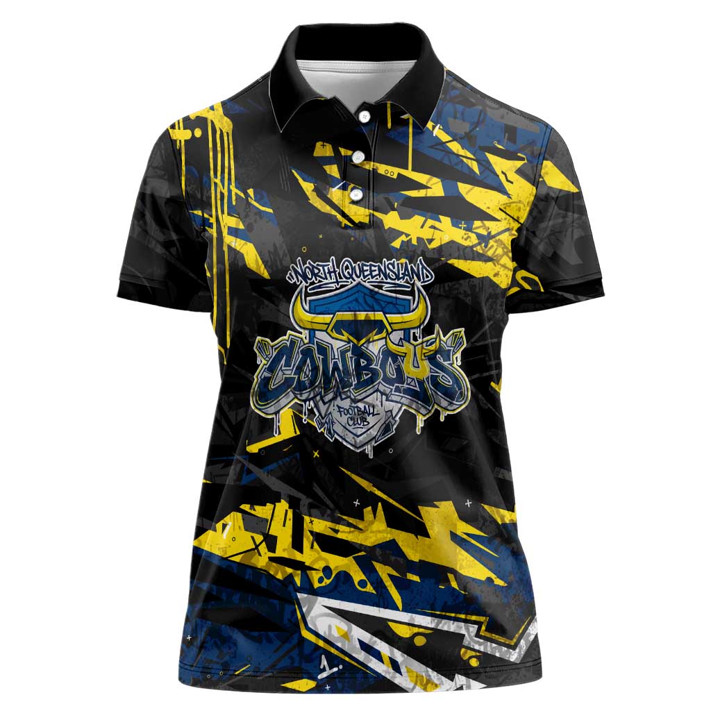 Personalized North Queensland Cowboys Women Polo Shirt Graffiti Grunge Abstract Urban Street Style Design