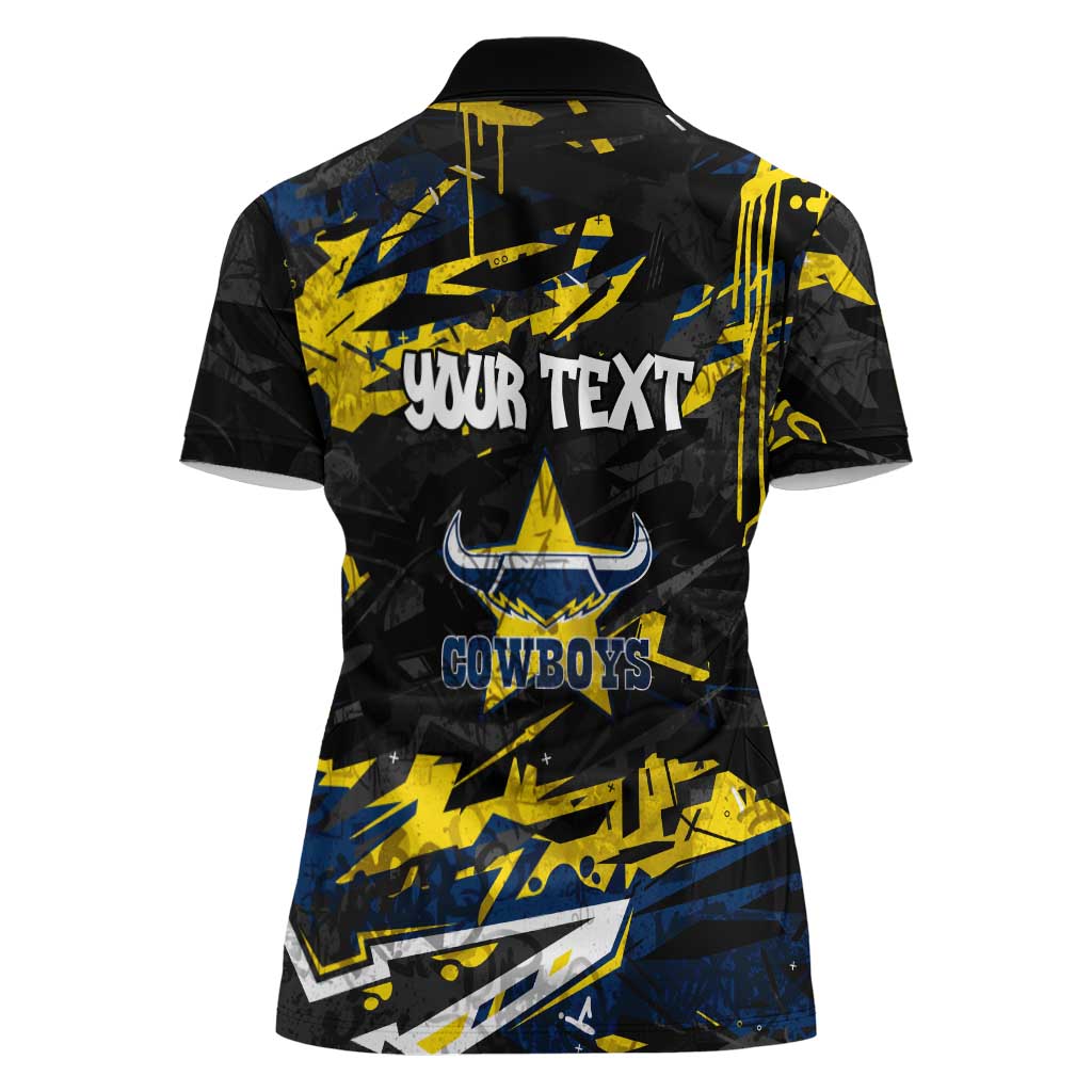 Personalized North Queensland Cowboys Women Polo Shirt Graffiti Grunge Abstract Urban Street Style Design