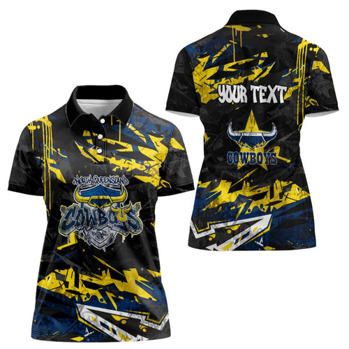 Personalized North Queensland Cowboys Women Polo Shirt Graffiti Grunge Abstract Urban Street Style Design