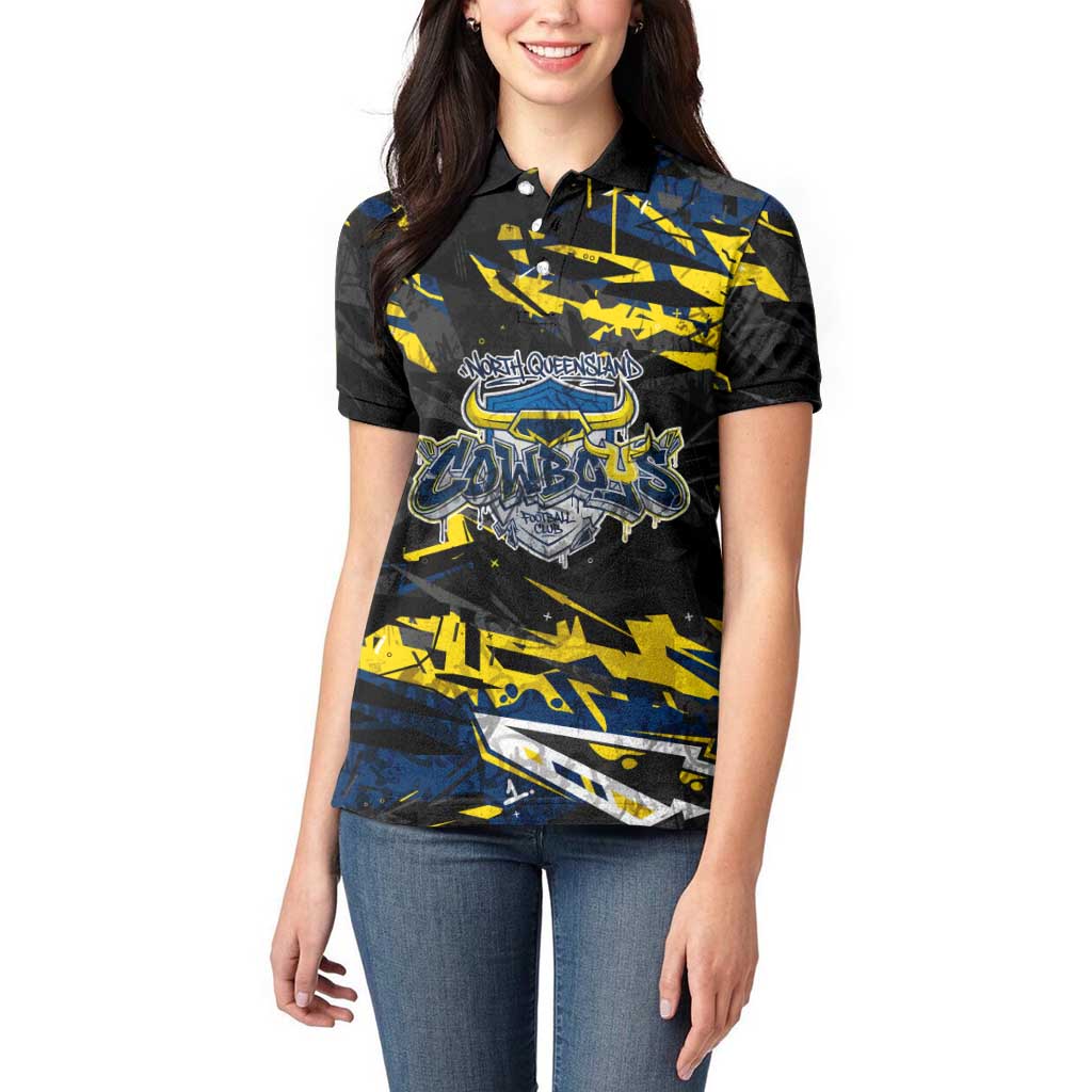 Personalized North Queensland Cowboys Women Polo Shirt Graffiti Grunge Abstract Urban Street Style Design