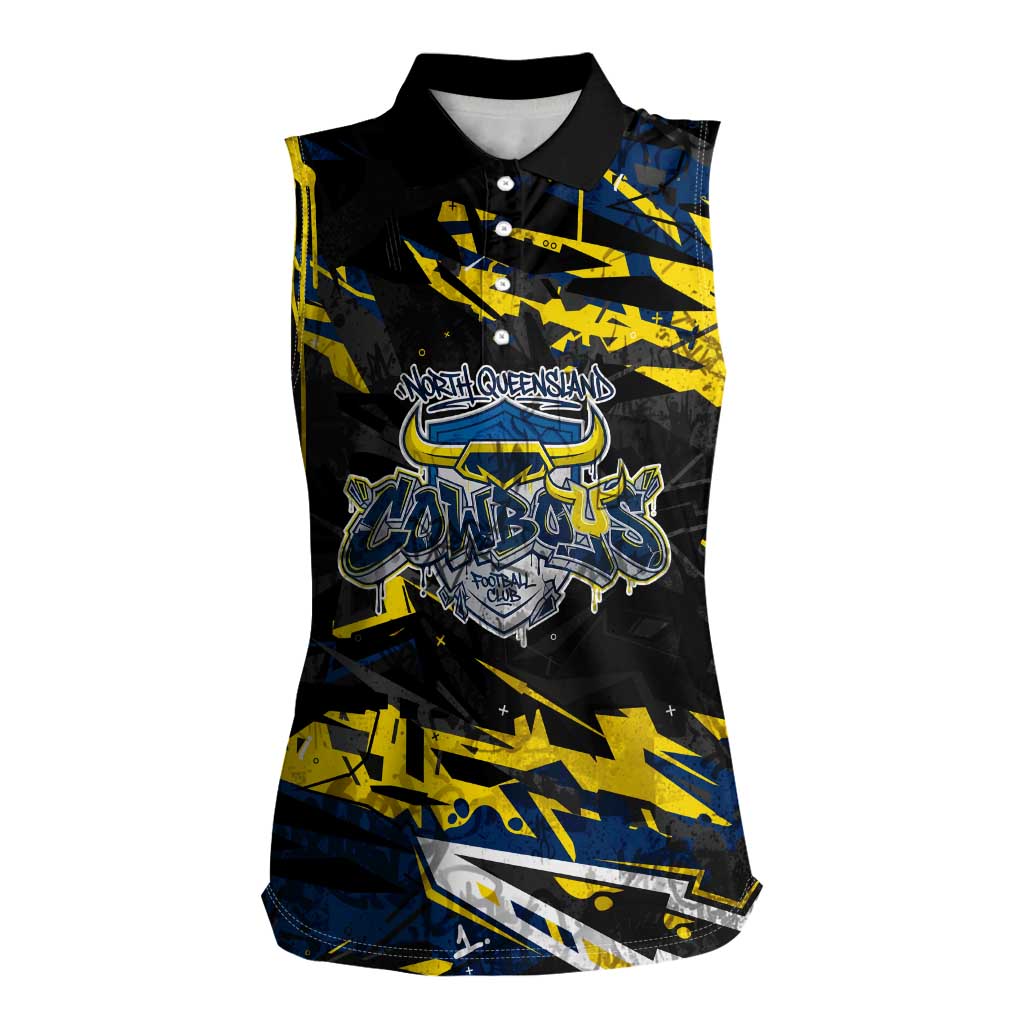 Personalized North Queensland Cowboys Women Sleeveless Polo Shirt Graffiti Grunge Abstract Urban Street Style Design