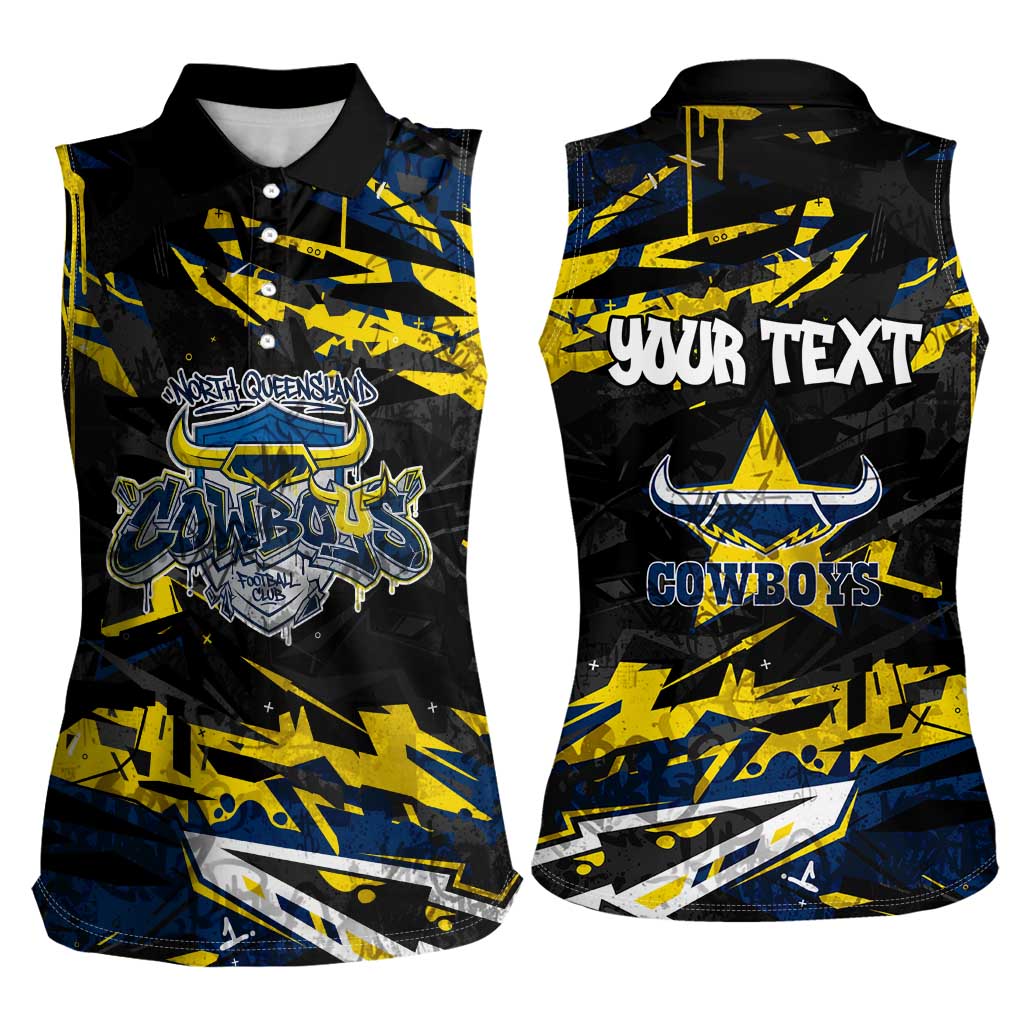 Personalized North Queensland Cowboys Women Sleeveless Polo Shirt Graffiti Grunge Abstract Urban Street Style Design