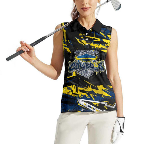 Personalized North Queensland Cowboys Women Sleeveless Polo Shirt Graffiti Grunge Abstract Urban Street Style Design