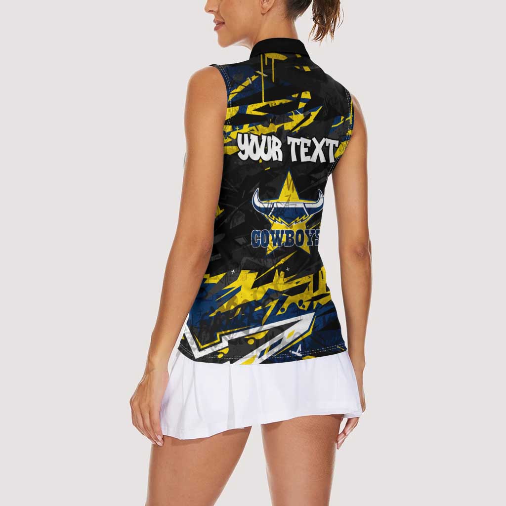 Personalized North Queensland Cowboys Women Sleeveless Polo Shirt Graffiti Grunge Abstract Urban Street Style Design