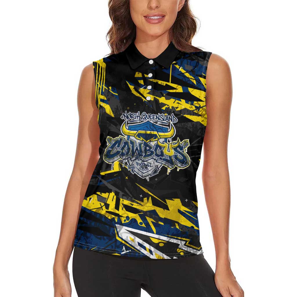 Personalized North Queensland Cowboys Women Sleeveless Polo Shirt Graffiti Grunge Abstract Urban Street Style Design