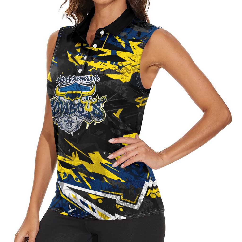 Personalized North Queensland Cowboys Women Sleeveless Polo Shirt Graffiti Grunge Abstract Urban Street Style Design