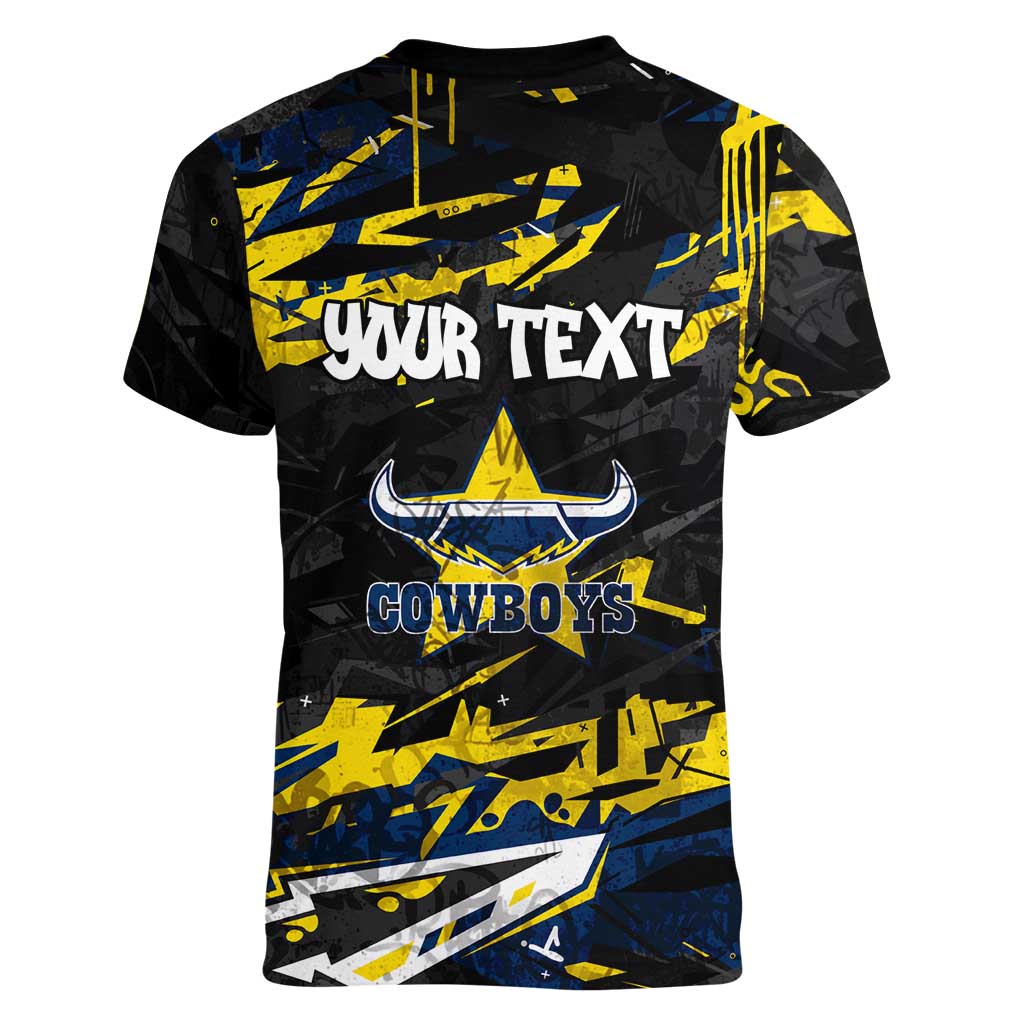 Personalized North Queensland Cowboys Women V-Neck T-Shirt Graffiti Grunge Abstract Urban Street Style Design