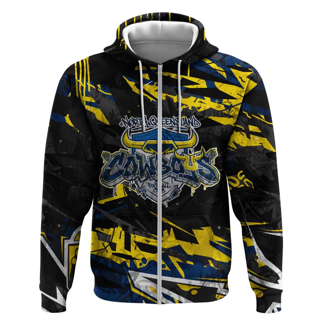 Personalized North Queensland Cowboys Zip Hoodie Graffiti Grunge Abstract Urban Street Style Design