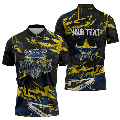 Personalized North Queensland Cowboys Zipper Polo Shirt Graffiti Grunge Abstract Urban Street Style Design