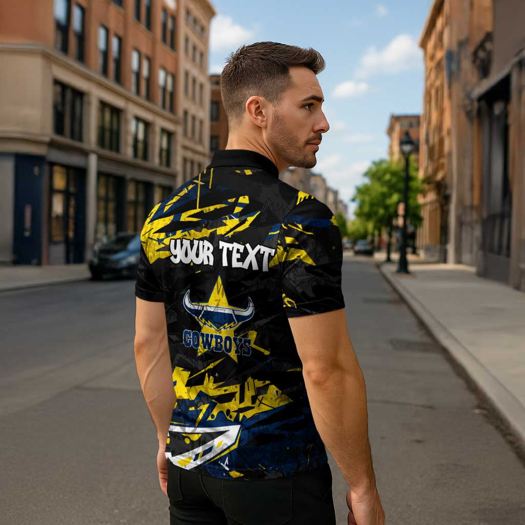 Personalized North Queensland Cowboys Zipper Polo Shirt Graffiti Grunge Abstract Urban Street Style Design