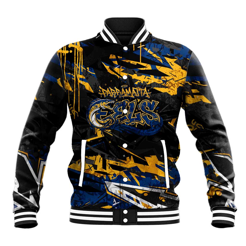 Personalized Parramatta Eels Baseball Jacket Graffiti Grunge Abstract Urban Street Style Design