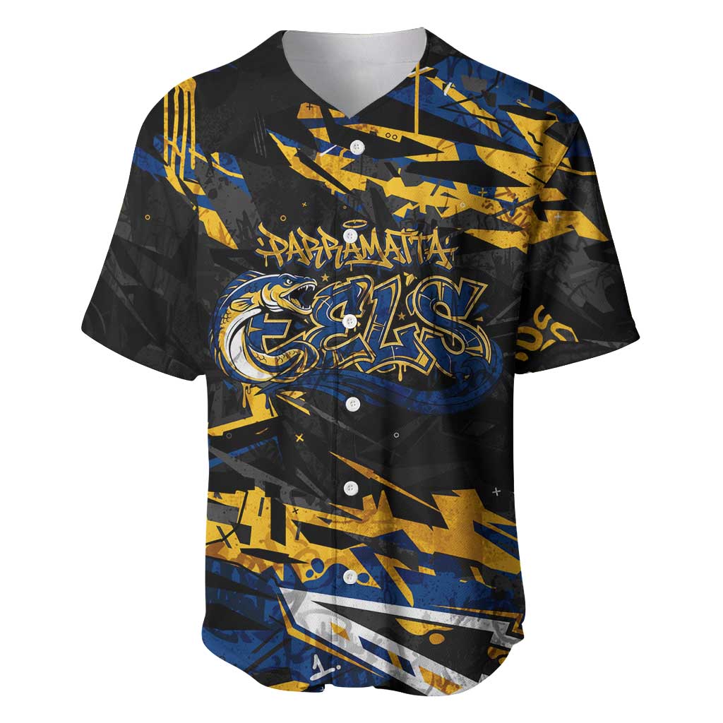 Personalized Parramatta Eels Baseball Jersey Graffiti Grunge Abstract Urban Street Style Design