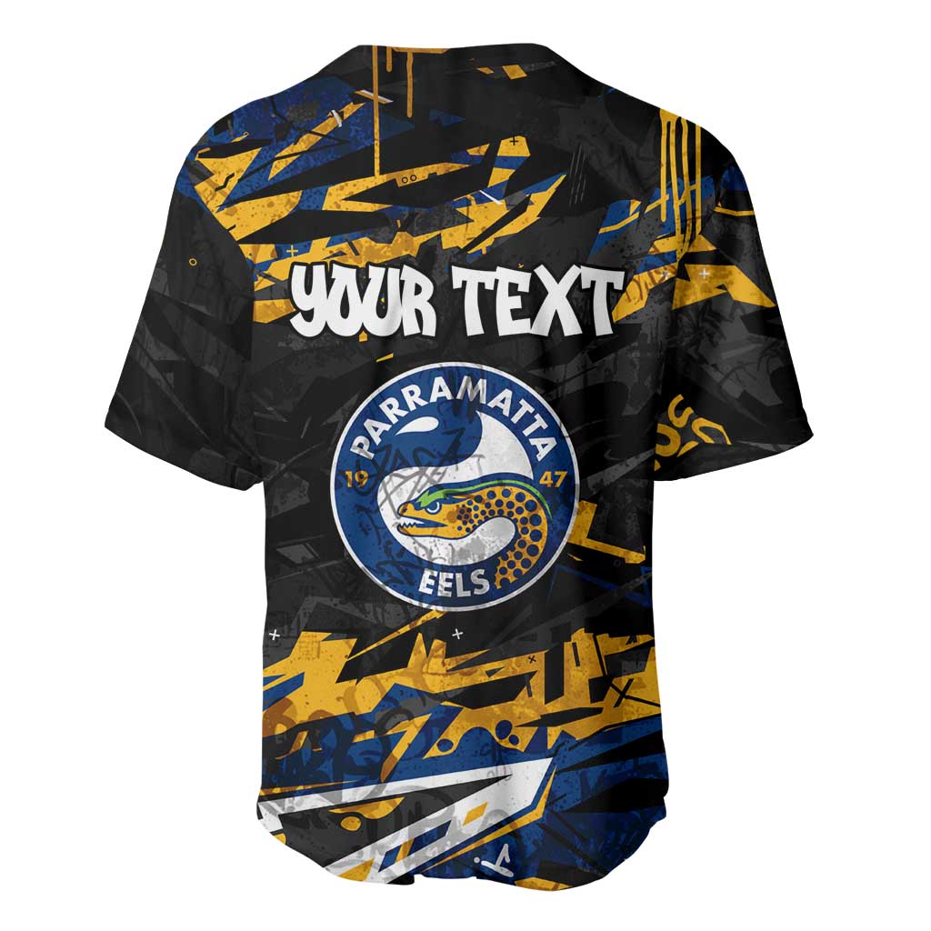 Personalized Parramatta Eels Baseball Jersey Graffiti Grunge Abstract Urban Street Style Design