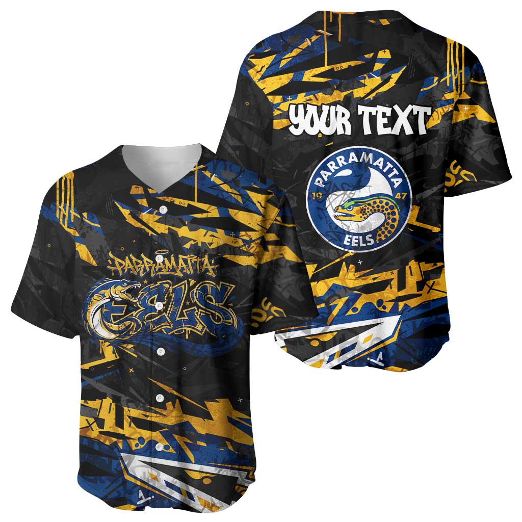 Personalized Parramatta Eels Baseball Jersey Graffiti Grunge Abstract Urban Street Style Design