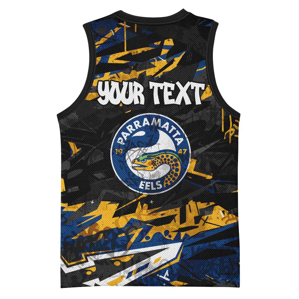 Personalized Parramatta Eels Basketball Jersey Graffiti Grunge Abstract Urban Street Style Design