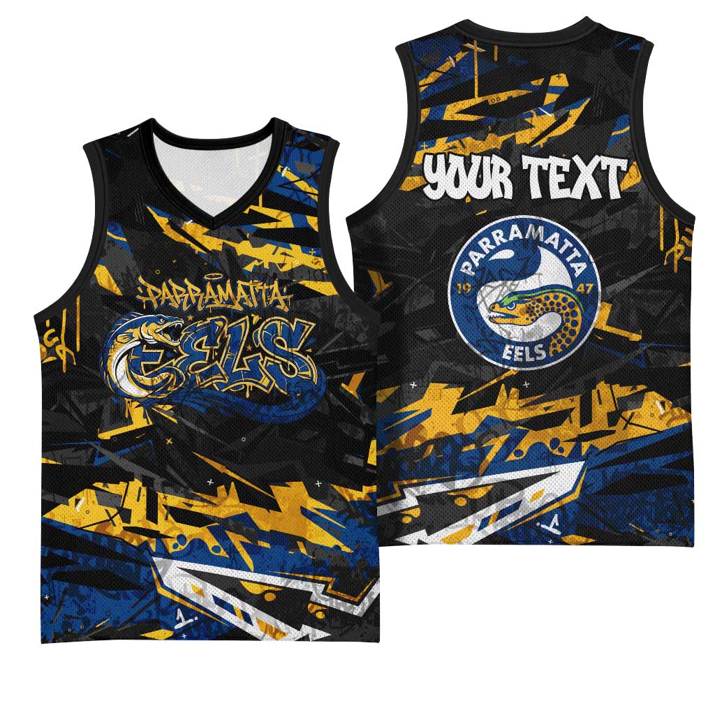 Personalized Parramatta Eels Basketball Jersey Graffiti Grunge Abstract Urban Street Style Design