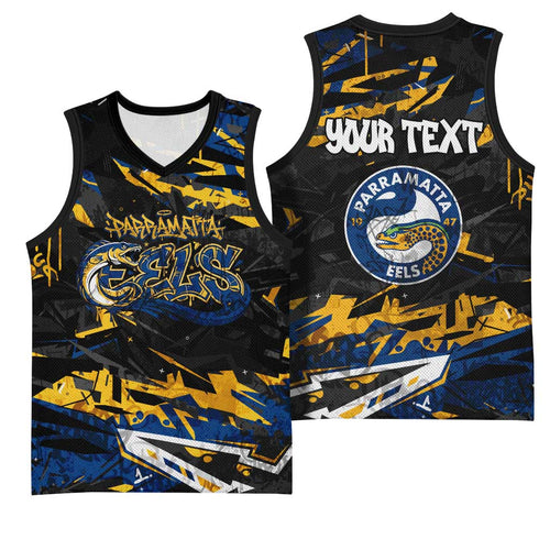 Personalized Parramatta Eels Basketball Jersey Graffiti Grunge Abstract Urban Street Style Design