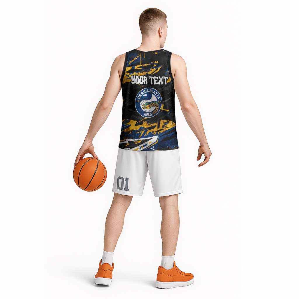 Personalized Parramatta Eels Basketball Jersey Graffiti Grunge Abstract Urban Street Style Design