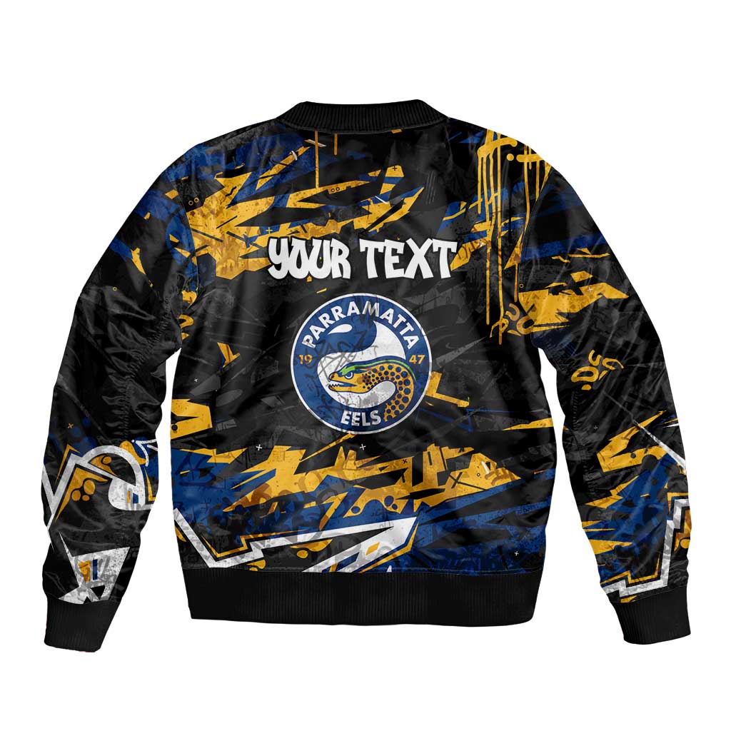 Personalized Parramatta Eels Bomber Jacket Graffiti Grunge Abstract Urban Street Style Design