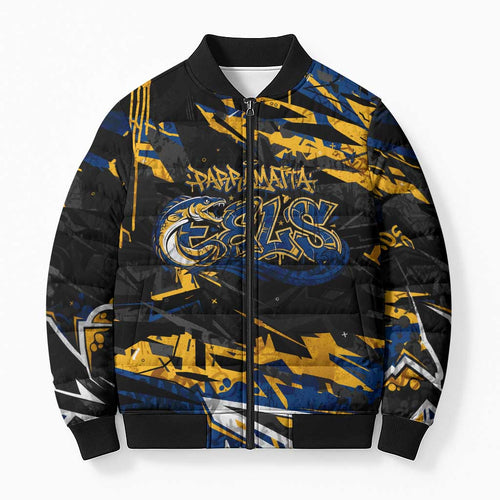 Personalized Parramatta Eels Bomber Puffer Jacket Graffiti Grunge Abstract Urban Street Style Design
