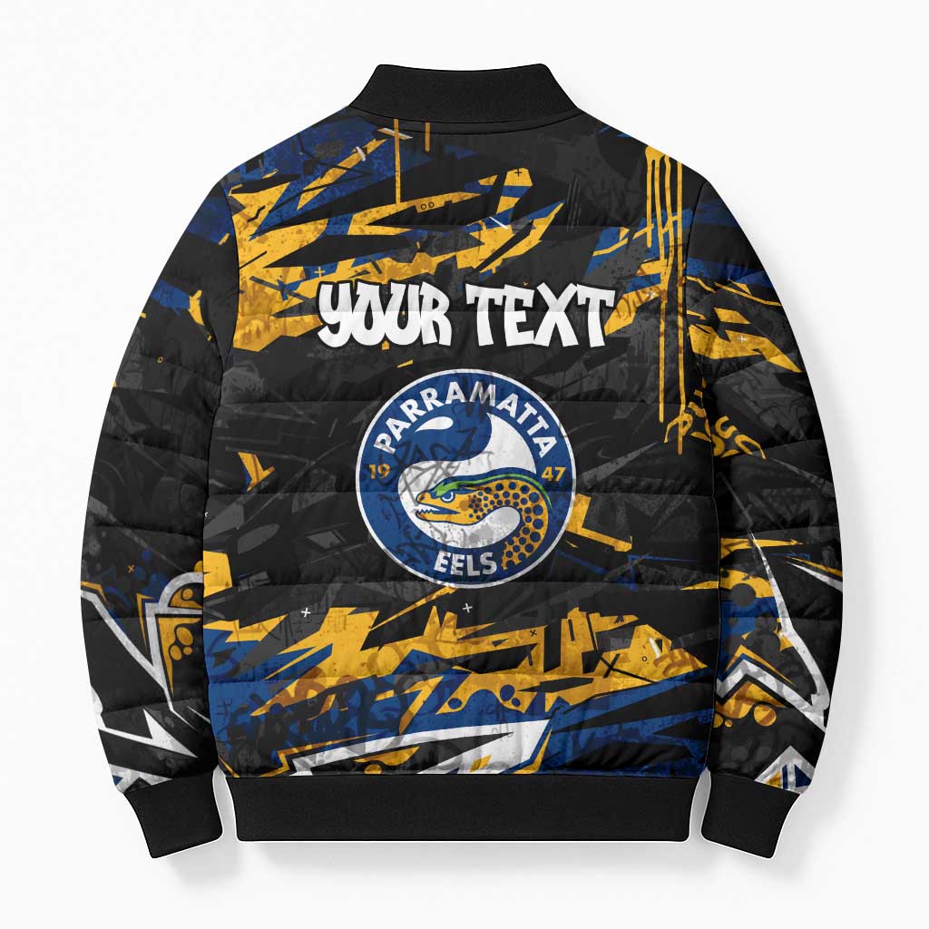 Personalized Parramatta Eels Bomber Puffer Jacket Graffiti Grunge Abstract Urban Street Style Design