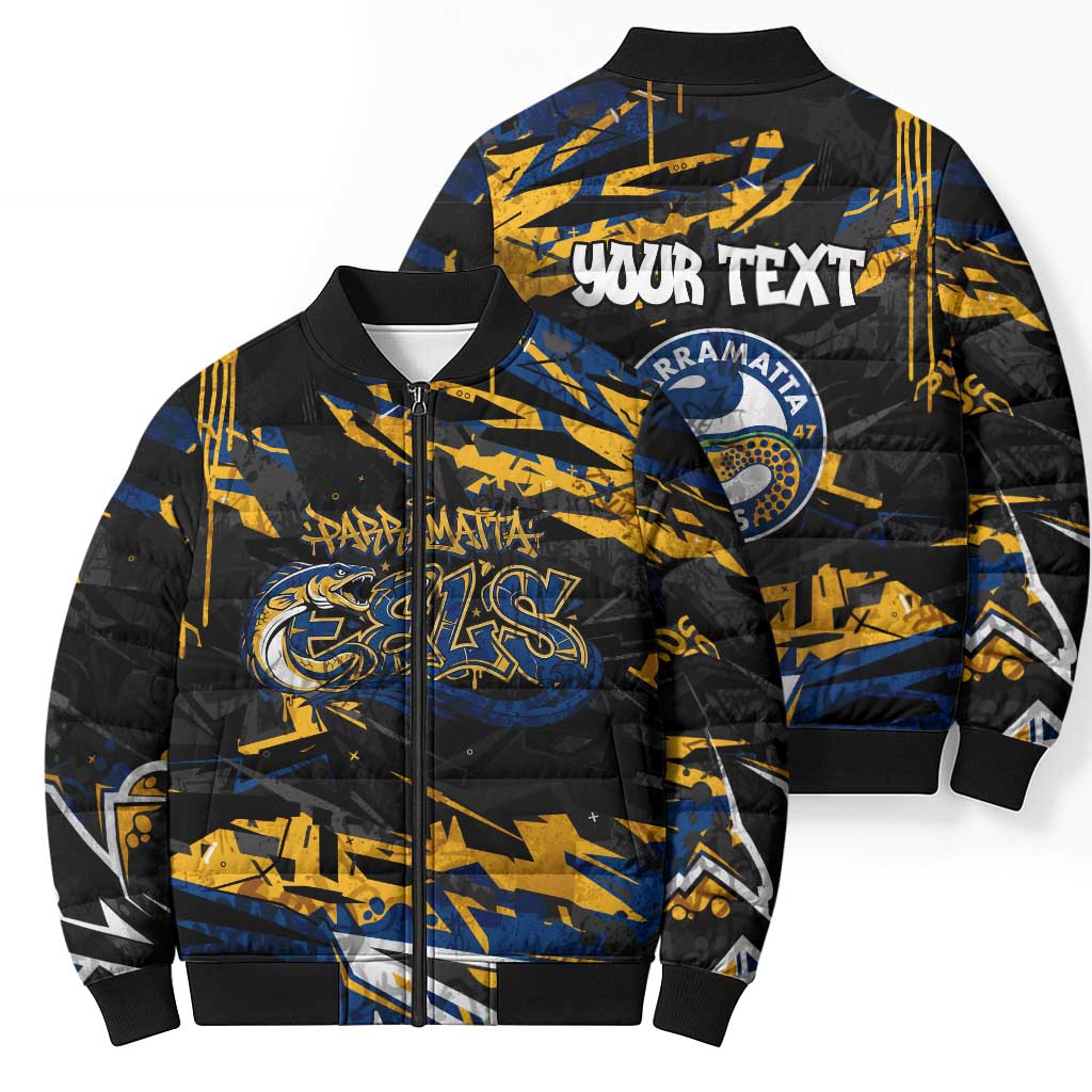 Personalized Parramatta Eels Bomber Puffer Jacket Graffiti Grunge Abstract Urban Street Style Design