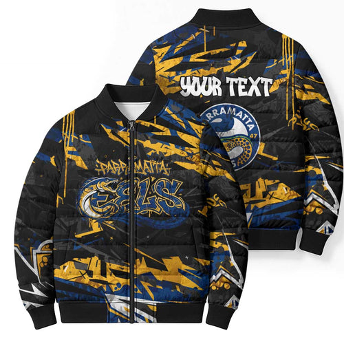 Personalized Parramatta Eels Bomber Puffer Jacket Graffiti Grunge Abstract Urban Street Style Design
