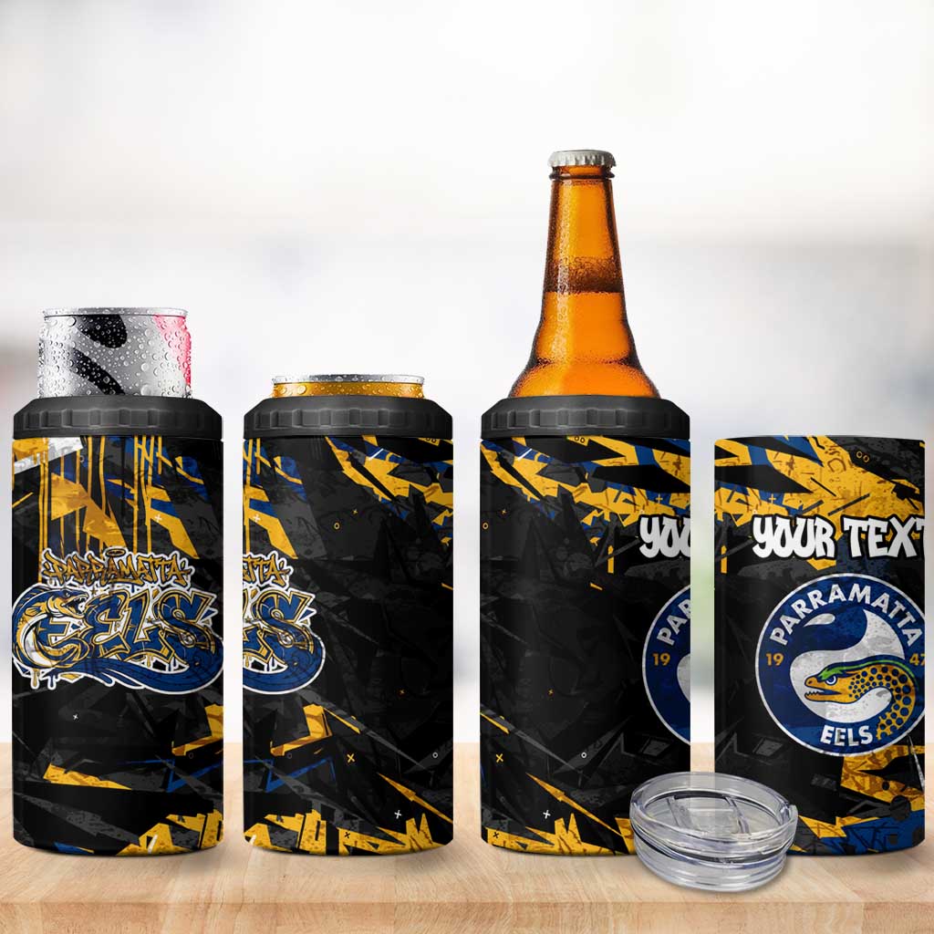 Personalized Parramatta Eels 4 in 1 Can Cooler Tumbler Graffiti Grunge Abstract Urban Street Style Design