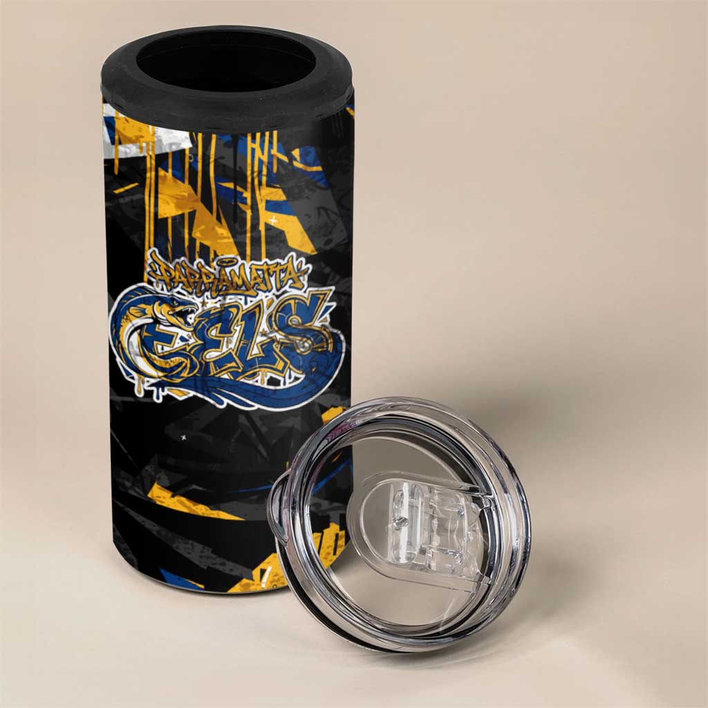 Personalized Parramatta Eels 4 in 1 Can Cooler Tumbler Graffiti Grunge Abstract Urban Street Style Design