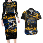 Personalized Parramatta Eels Couples Matching Long Sleeve Bodycon Dress and Hawaiian Shirt Graffiti Grunge Abstract Urban Street Style Design