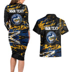 Personalized Parramatta Eels Couples Matching Long Sleeve Bodycon Dress and Hawaiian Shirt Graffiti Grunge Abstract Urban Street Style Design