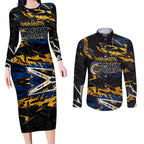 Personalized Parramatta Eels Couples Matching Long Sleeve Bodycon Dress and Long Sleeve Button Shirt Graffiti Grunge Abstract Urban Street Style Design