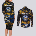 Personalized Parramatta Eels Couples Matching Long Sleeve Bodycon Dress and Long Sleeve Button Shirt Graffiti Grunge Abstract Urban Street Style Design